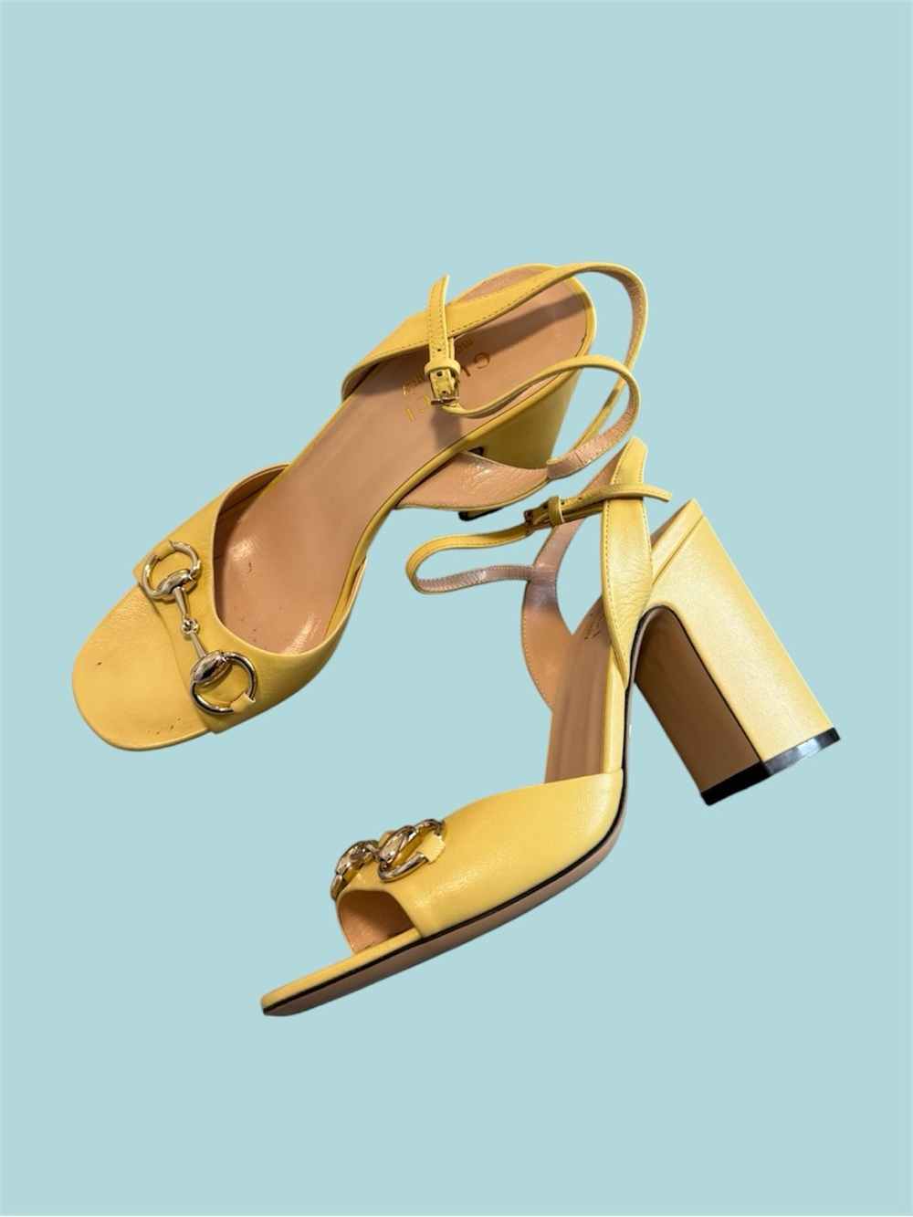 Gucci Yellow Leather Block Heels